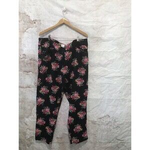 Terra & Sky Size 2X Floral Pull On Jegging Pants Stretch Black Pockets~